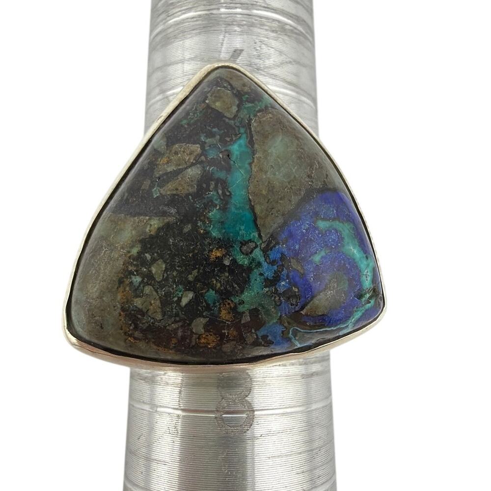 Triangular Azurite Teardrop 925 Sterling Silver Cocktail Ring Size 8